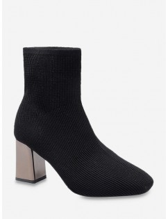 Metallic Chunky Heel Sock Short Boots - Black Eu 38