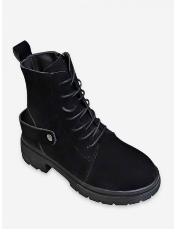 Solid Color Chunky Heel Short Boots - Black Eu 39
