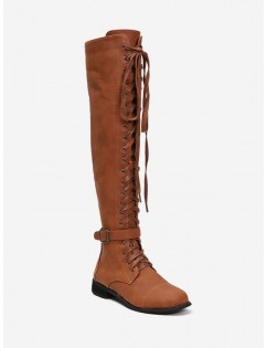 Low Heel Lace Up Over The Knee Boots - Brown Eu 39