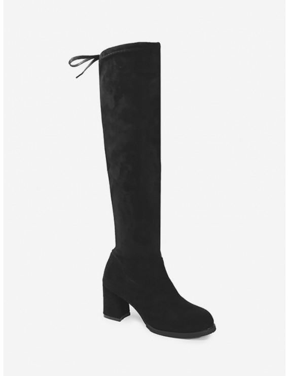 Faux Suede Chunky Heel Thigh High Boots - Black Eu 39