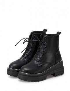 Lace Up Platform Chunky Heel Ankle Boots - Black Eu 38