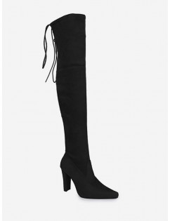 Plain Pointed Toe High Heel Thigh High Boots - Black Eu 39