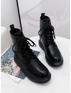 Plain Round Toe Platform Ankle Boots - Black Eu 37