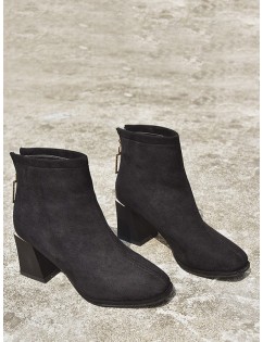 Square-ring Chunky Heel Ankle Boots - Black Eu 38