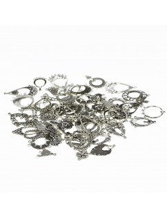60 Pcs Antique Silver Color Necklaces Earrings Pendant Diy Accessories Vintage Hollow Flower Jewelry Charm for Jewelry Diy
