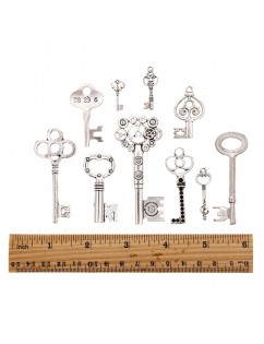 80 Pcs Vintage Silver Plated Assorted Key Theme Charms Pendants Set for DIY Necklace Jewelry Handmade Making Accessaries