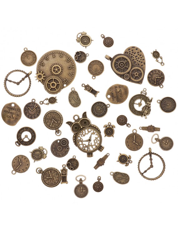 Mixed Antique Bronze Charms Clocks and Watches Dial Face Charm Pendants for DIY Jewelry Making Accessaries (100 Gram)