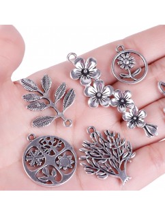 Mixed Silver Antique Bronze Handmade Charms Tree Flower Leaves Charm Pendants for DIY Jewelry Making Accessaries (100 Gram)