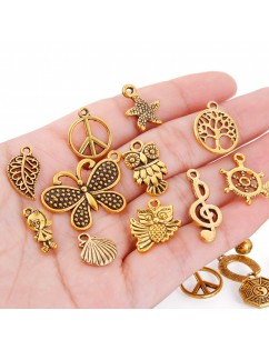 50 Pcs/Set Lots Antique Gold Mixed Styles Charm Pendants DIY Jewelry for Necklace Bracelet Craft Findings Making