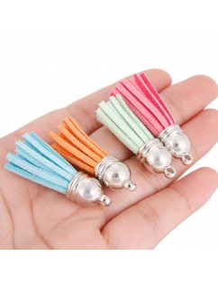 60 Pieces 30 Colors 40 mm Leather Tassel Pendants Faux Suede Tassel with Caps for Key Chain Straps DIY Accessories