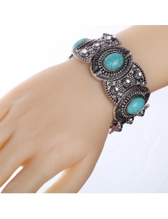 Hot Women Vintage Natural Oval Turquoise Wide Bangle Tibetan Silver Bracelet