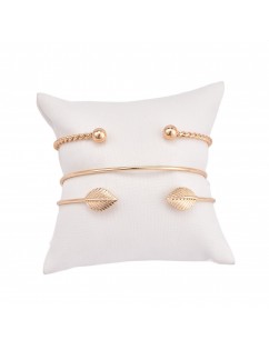 3 Pcs/Set Leaf Simple Adjustable Open Bangle Gold Bracelets Women's Fashion Jewelry Gift