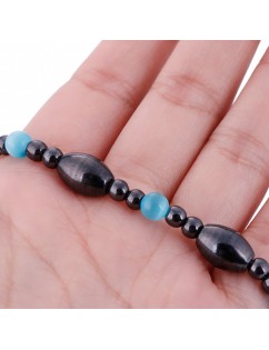 Biomagnetism Nature Magnetic Therapy Black Stone Blue Cat Eye Bracelet Handmade Health Care Weight Loss Bracelet