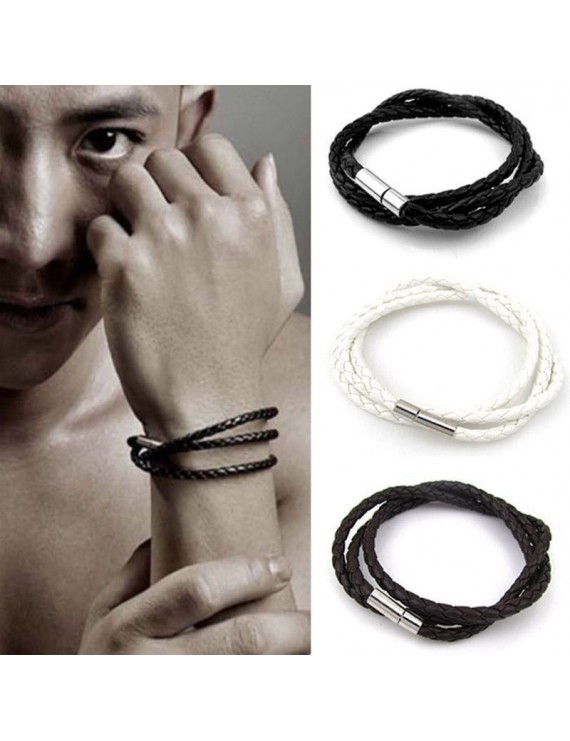 Fashion Women Men Leather Interlaced Cuff Bangle Wristband Unisex Bracelet