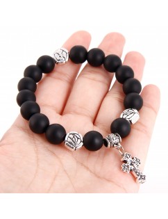 Natural Cross Blackstone Bracelet Gemstone Beads Stylish Elegant Quality Women