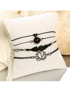 4pcs/set Simple Black Bracelets Hollow Out Lotus Flower Small Ball Leaf Heart Shape Bracelet Fashion Jewelry Gifts For Women Girls