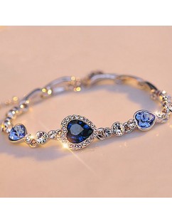 Fashion Women Girl's Blue Crystal Heart Silver Plated Bracelet Bangle Jewelry Gift