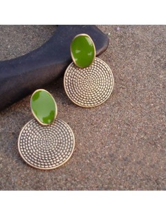 Vintage Gift Vintage Big Drop Green Round Earrings Stud Carved Jewelry Women