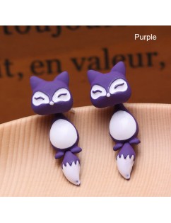1Pc 3D Women Kids Colorful Ceramic Fox Animal Ear Stud Earrings Cartoon Jewelry