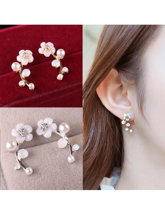 1 Pair Fashion Elegant Crystal Rhinestone Leave Pearl Ear Stud Earrings Women's Lady Fashion Jewelry Gift