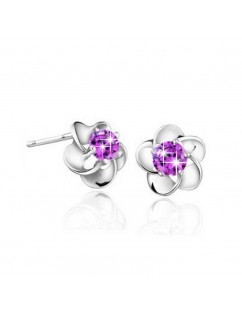 Fashion Sterling Silver Platinum Plated Crystal Flowers Ear stud Earrings