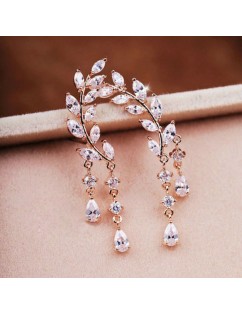 Women Gold Silver Plated Crystal Zircon Leaves Tassel Ear Stud Earrings Jewelry