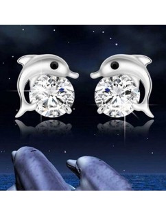 New Women Dolphin Silver Plated Crystal Rhinestone Zircon Stud Earrings Jewelry