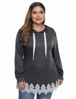 Gray Plus Size Supersoft Hoodie Sweatshirt With Lace Trim