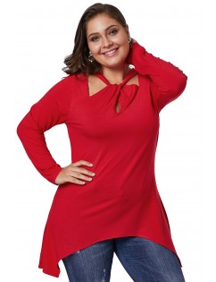 Red Plus Size Cutout Swing Tunic Top