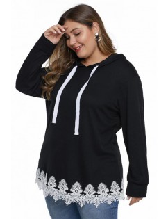 Black Plus Size Supersoft Hoodie Sweatshirt With Lace Trim