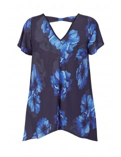 Black & Cobalt Blue Floral Plus Size Top