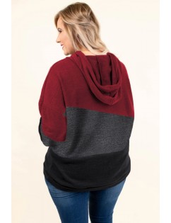Red Lucky Break Color Block Plus Size Hoodie