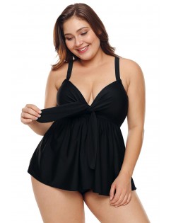 Black Halter Plus Size Swimdress with Panty