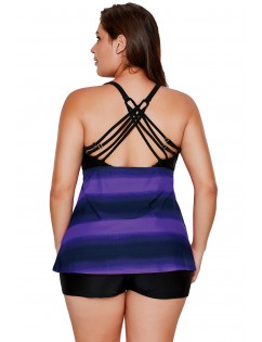 Purple Strappy Hollow-out Back Plus Size Tankini