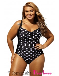 Black White Polka Dot Plus Size One-Piece Swimsuit