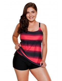 Rosy Strappy Hollow-out Back Plus Size Tankini