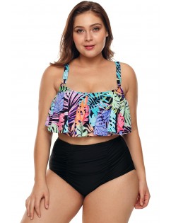 Tropical Jungle Hammock Flounce Crop High Waist Bikini