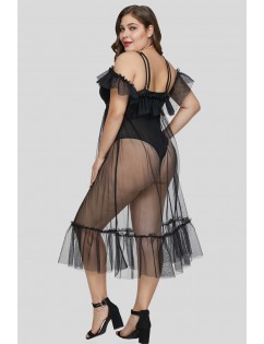 Black Plus Size Teddy Lingerie with Tulle Layer