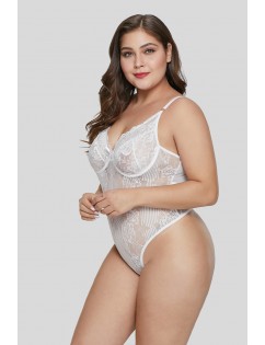 White Sweet Floral Plus Size Teddy Lingerie