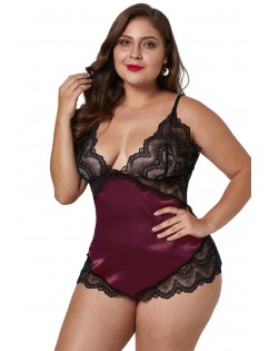 Fuchsia Lace Cups Silky Satin Plus Size Chemise