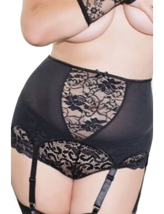 Plus Size High-waisted Lace Hollow-out Garter Belt